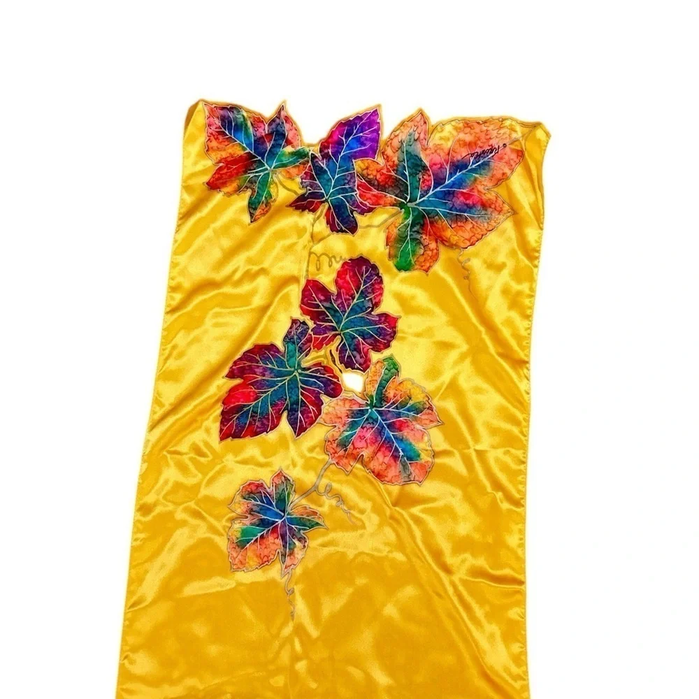 Kriska handmade Leaf Pattern Scarf rectangular cutout 67 inches